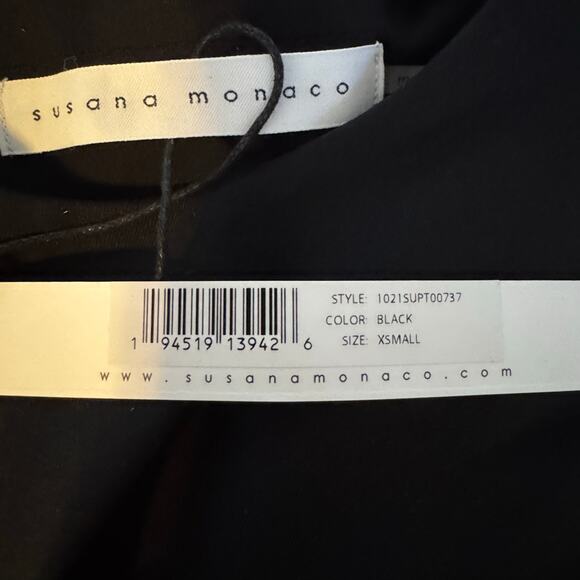 Susana Monaco Crewneck Cropped Long Sleeve Top Black NWT Size XS - Picture 6 of 7